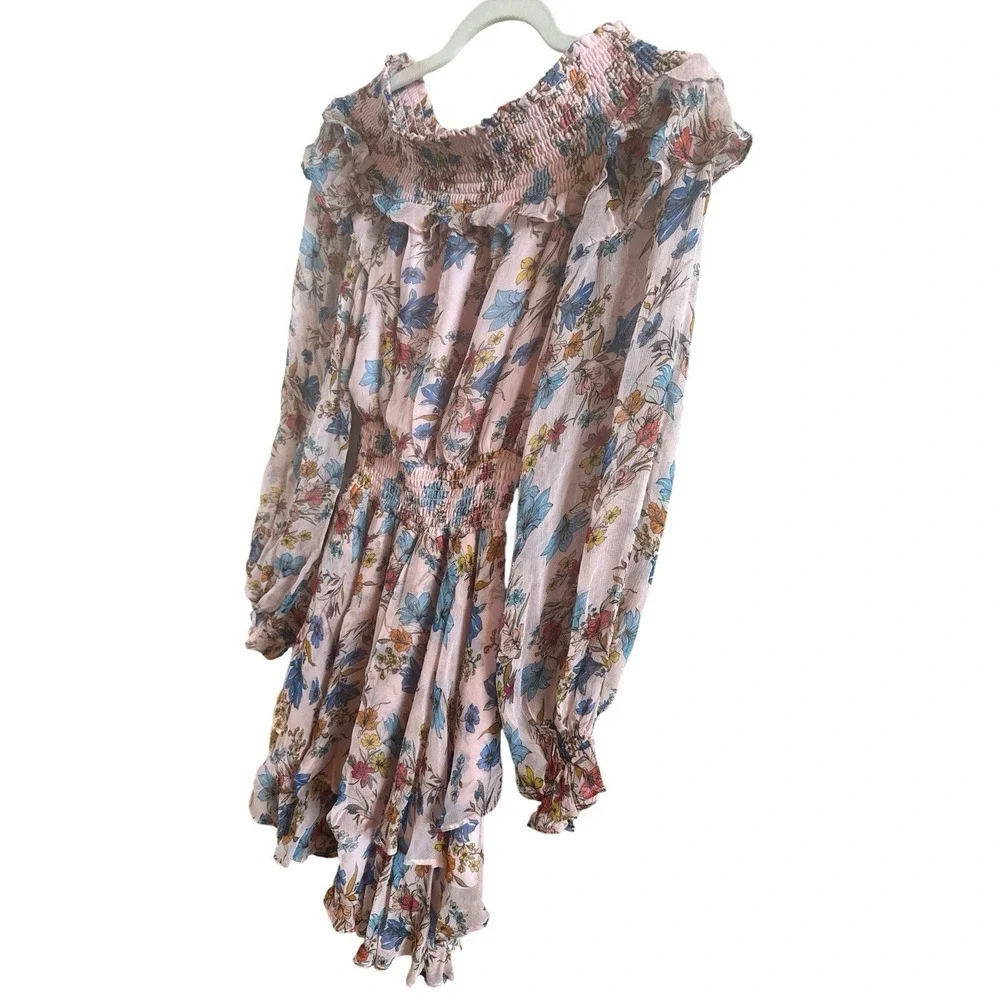 Gilner Farrar Pink Floral Mini Dress Off The Shoulder Ruffled Neckline Size XS‎